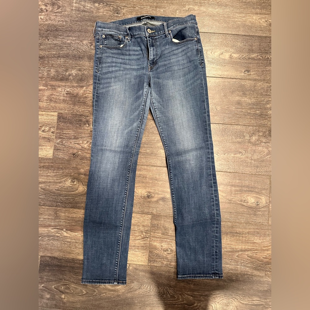 Express Dark Wash stretch performance skinny mid rise Jeans, women’s size 12long